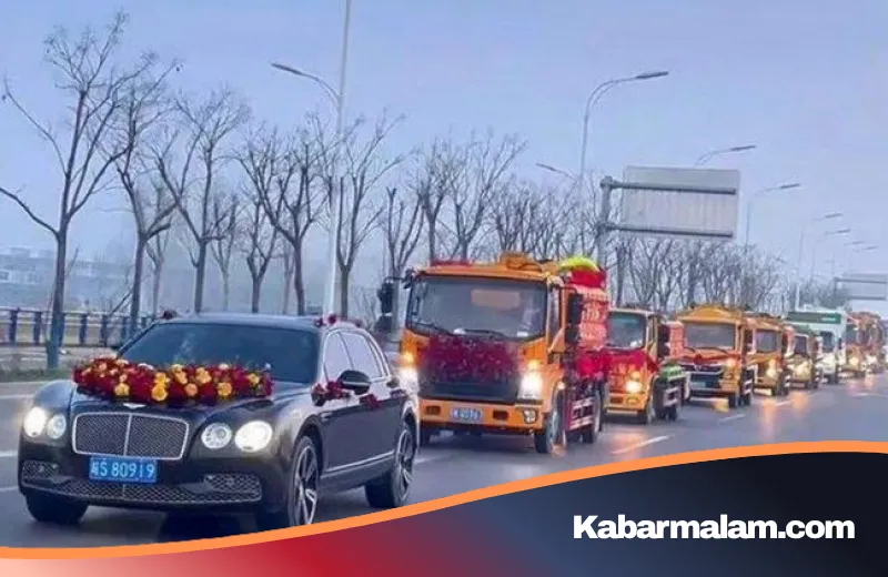 Bukan Mobil Mewah, Pria Ini Boyong 9 Truk Septic Tank untuk Iring-iringan Pengantin
